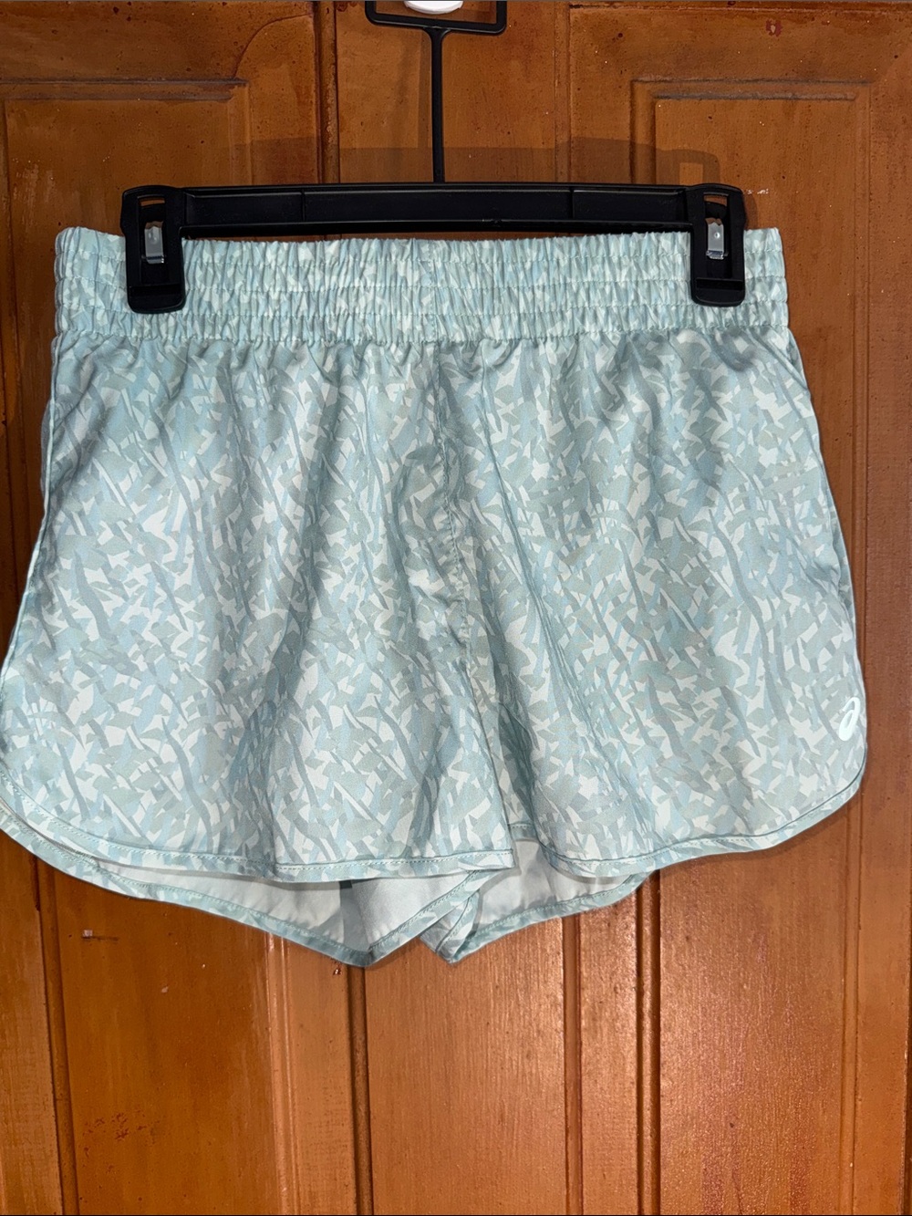 Women's Light Green Patterned Athletic Shorts with Elastic Waistband